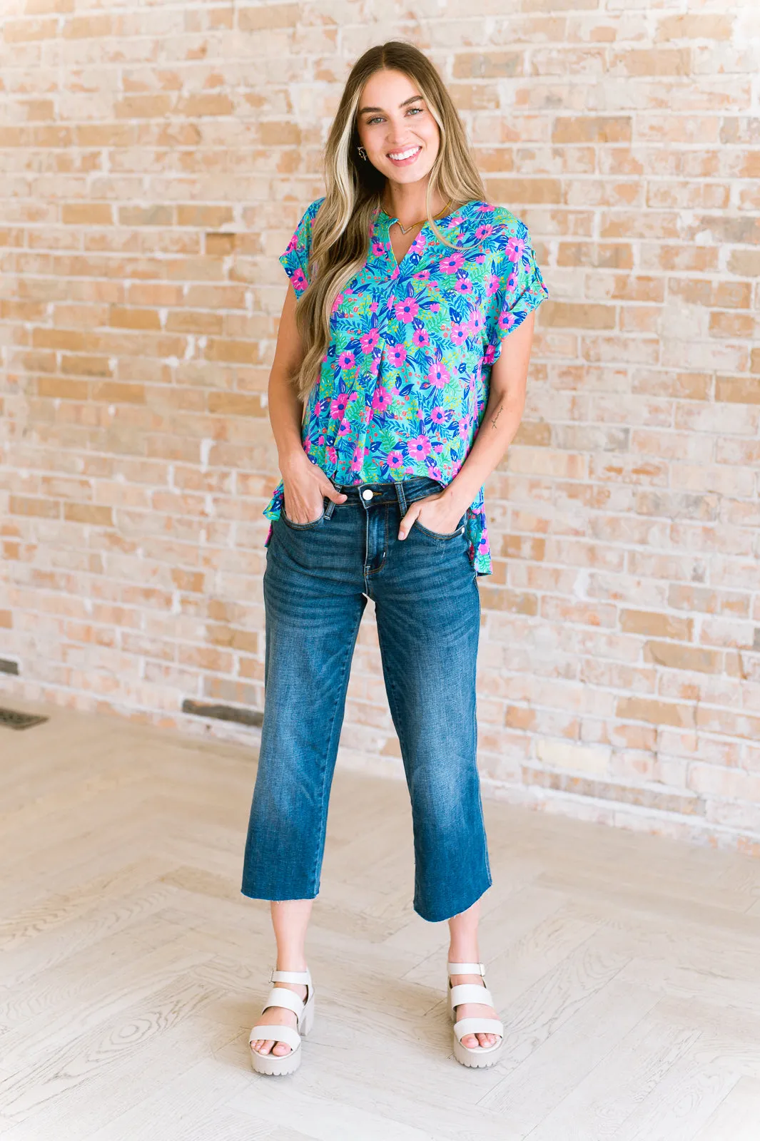 Lizzy Cap Sleeve Top in Mint and Lavender Floral sold by Charming Charlie product image thumbnail 4