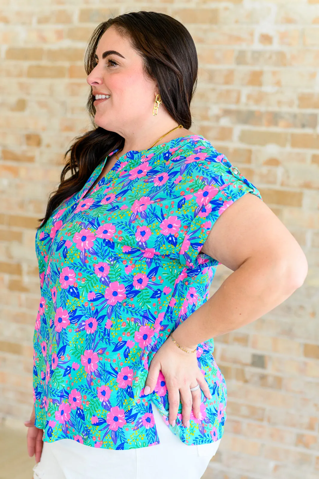 Lizzy Cap Sleeve Top in Mint and Lavender Floral sold by Charming Charlie product image thumbnail 5