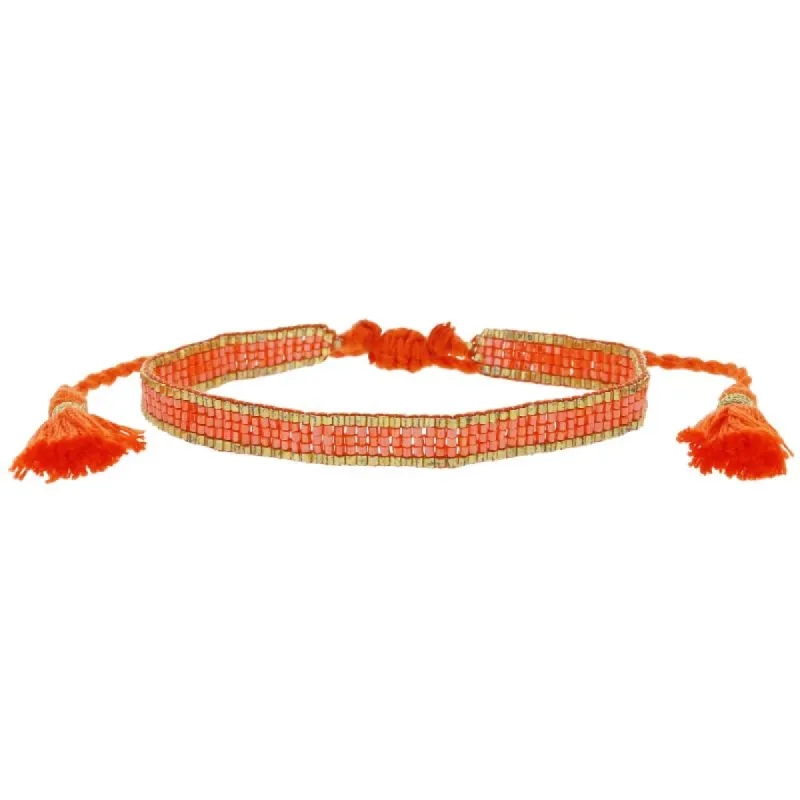 Thin Orange with Gold Edge Woven Mini Beaded Band Bracelet, .25" Wide sold by Charming Charlie