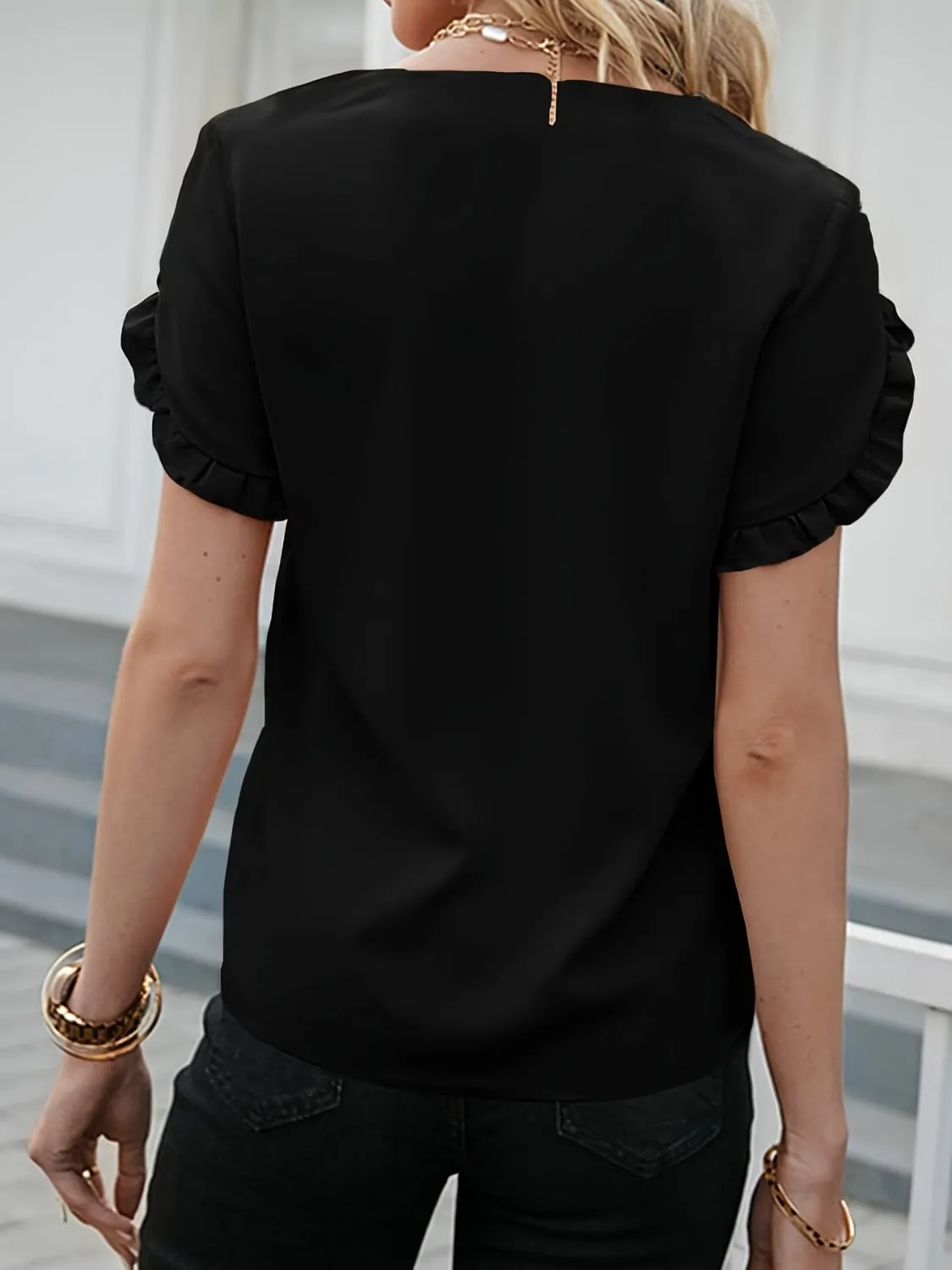 Frill V-Neck Short Sleeve Blouse sold by Charming Charlie product image thumbnail 5