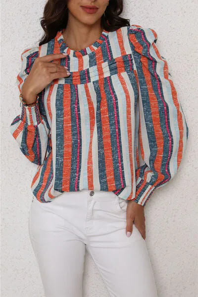 Striped Round Neck Long Sleeve Blouse sold by Charming Charlie