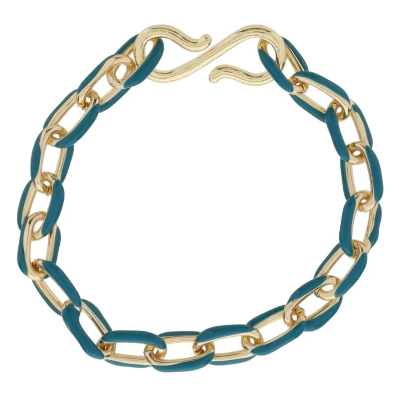 Teal Enamel Cable Chain Bracelet, S-Hook Closure sold by Charming Charlie