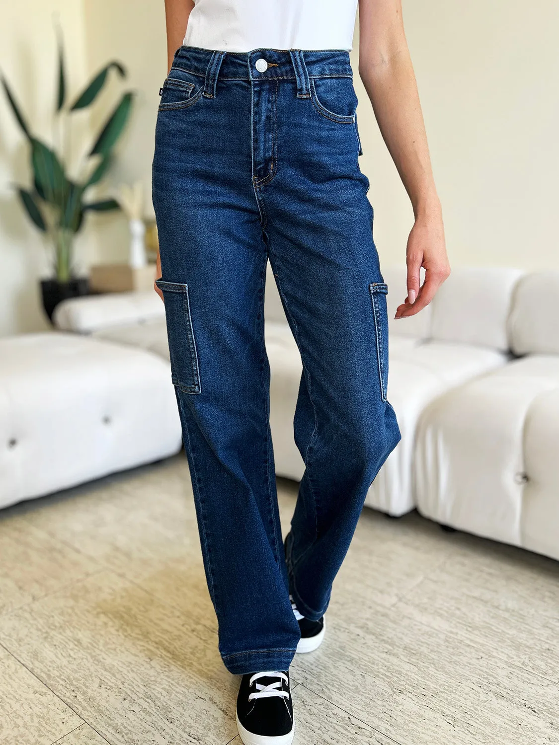Judy Blue Full Size High Waist Straight Cargo Jeans sold by Charming Charlie