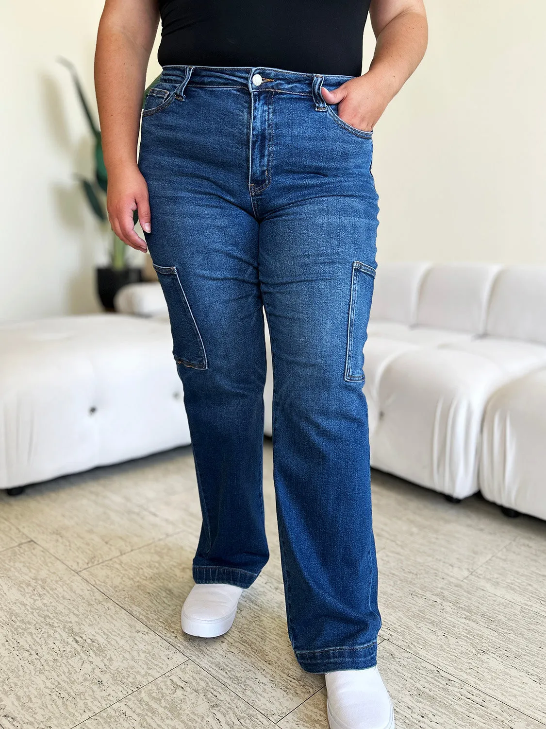Judy Blue Full Size High Waist Straight Cargo Jeans sold by Charming Charlie product image thumbnail 5