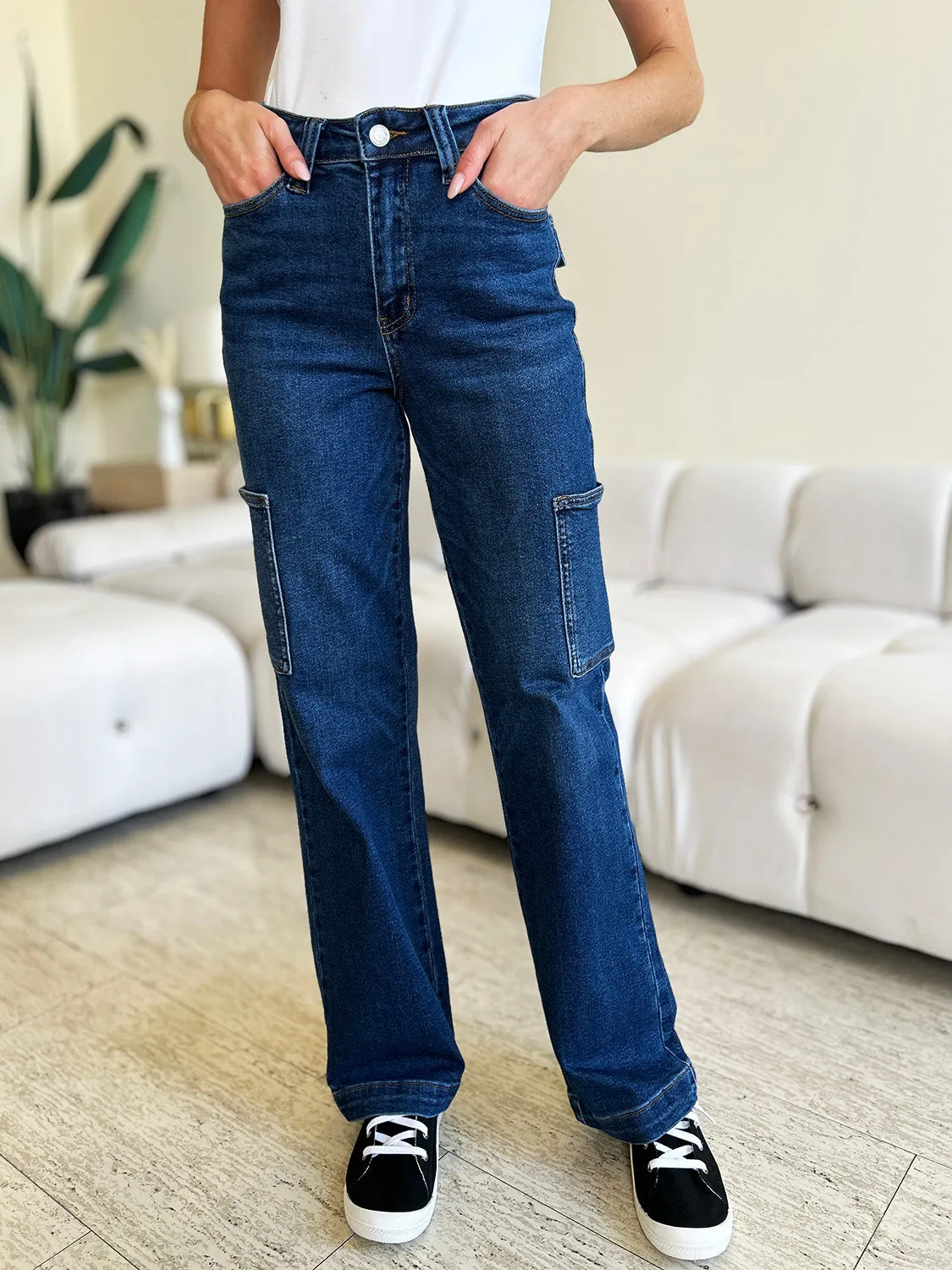 Judy Blue Full Size High Waist Straight Cargo Jeans sold by Charming Charlie product image thumbnail 2