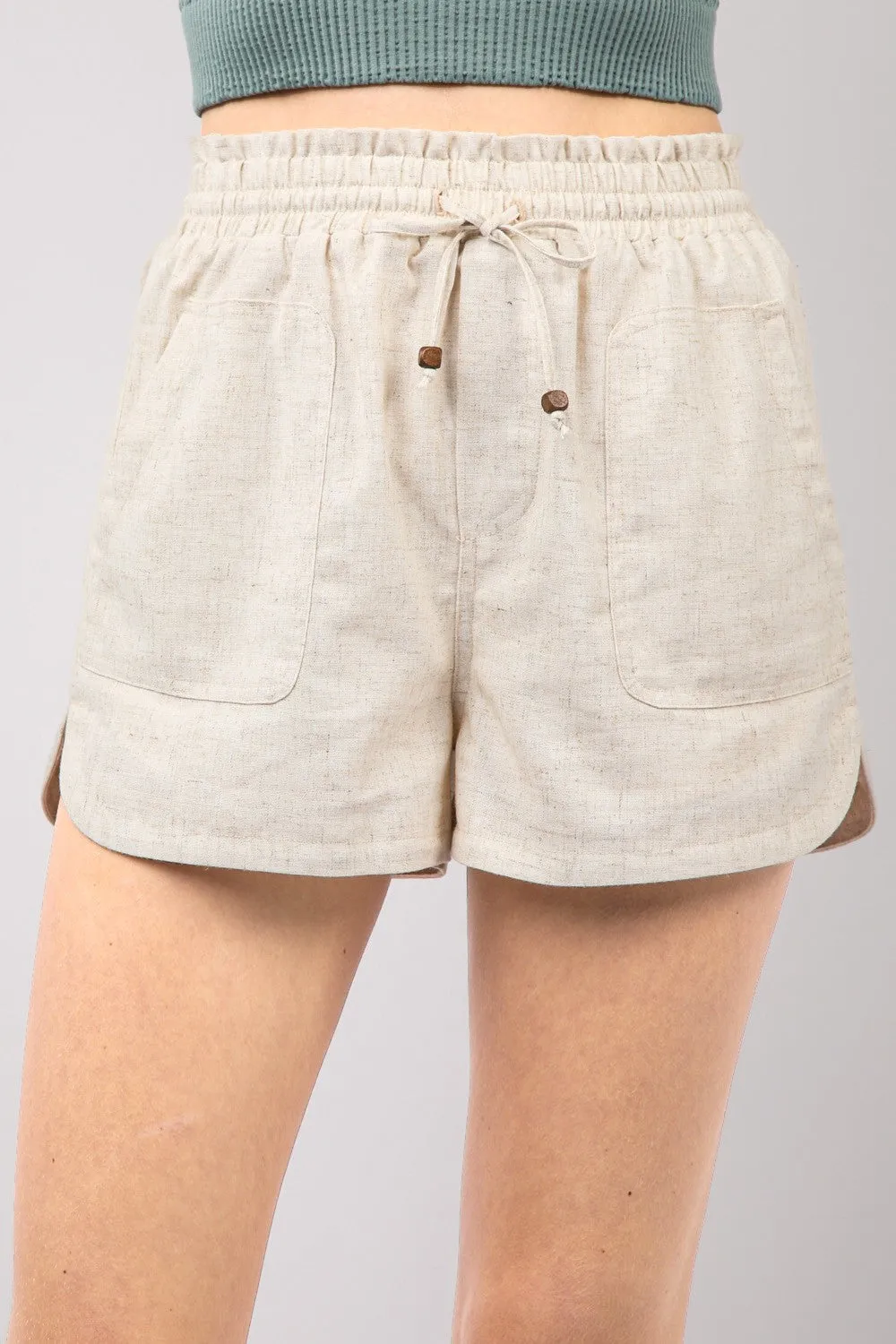 VERY J Drawstring Elastic Waist Linen Shorts sold by Charming Charlie