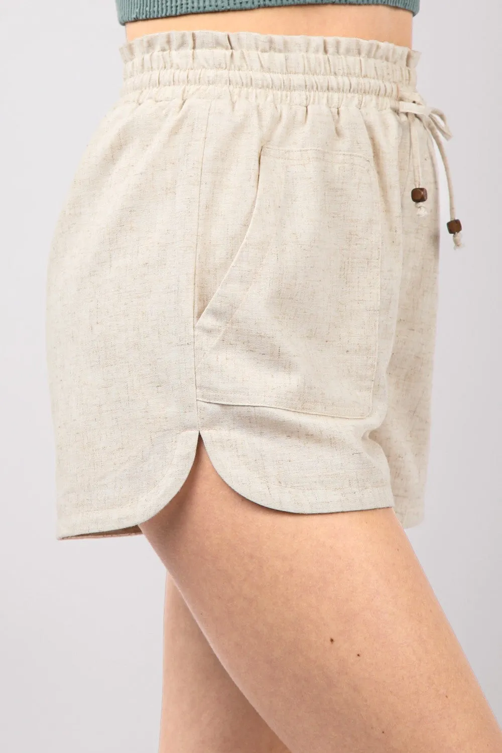 VERY J Drawstring Elastic Waist Linen Shorts sold by Charming Charlie product image thumbnail 3