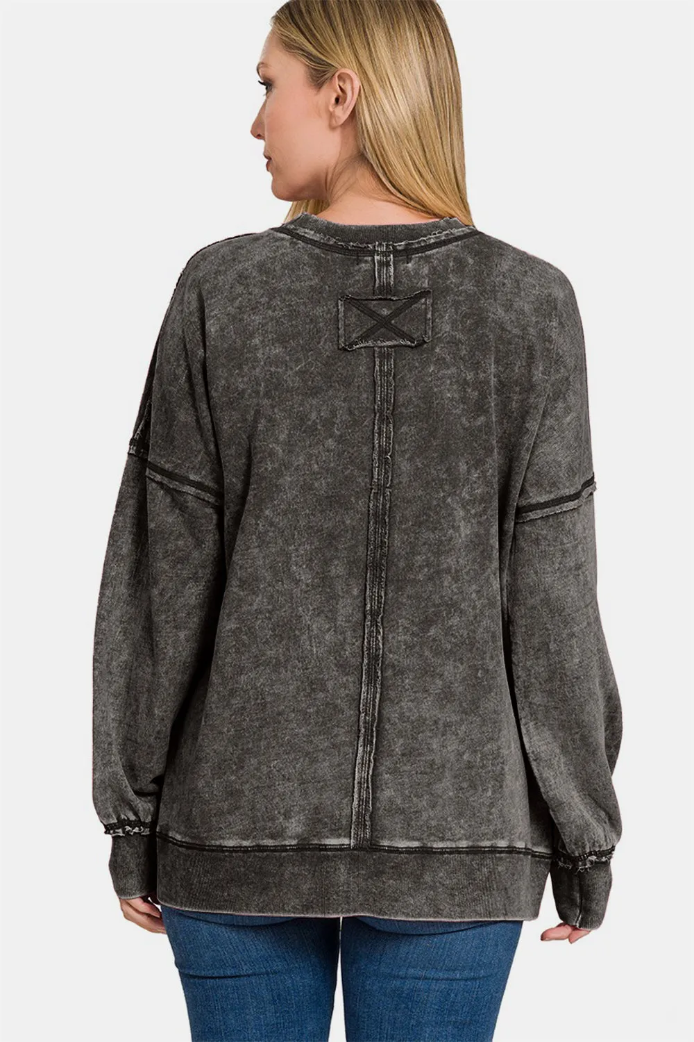 Zenana Exposed Seam Round Neck Dropped Shoulder Sweatshirt sold by Charming Charlie product image thumbnail 2