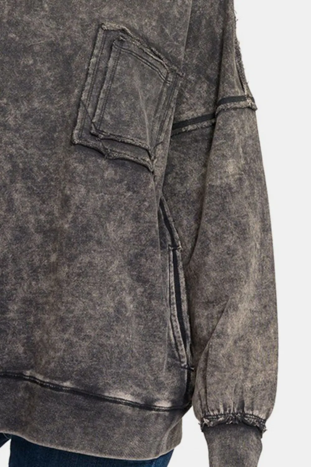 Zenana Exposed Seam Round Neck Dropped Shoulder Sweatshirt sold by Charming Charlie product image thumbnail 3