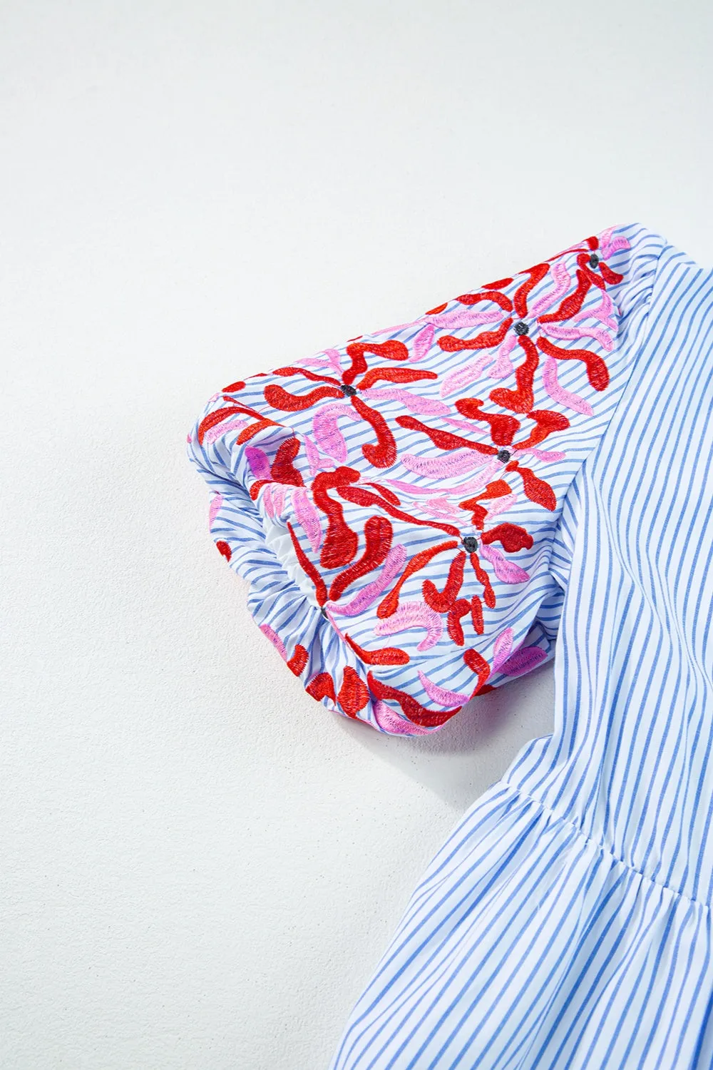 Embroidered Striped Notched Short Sleeve Dress sold by Charming Charlie product image thumbnail 4