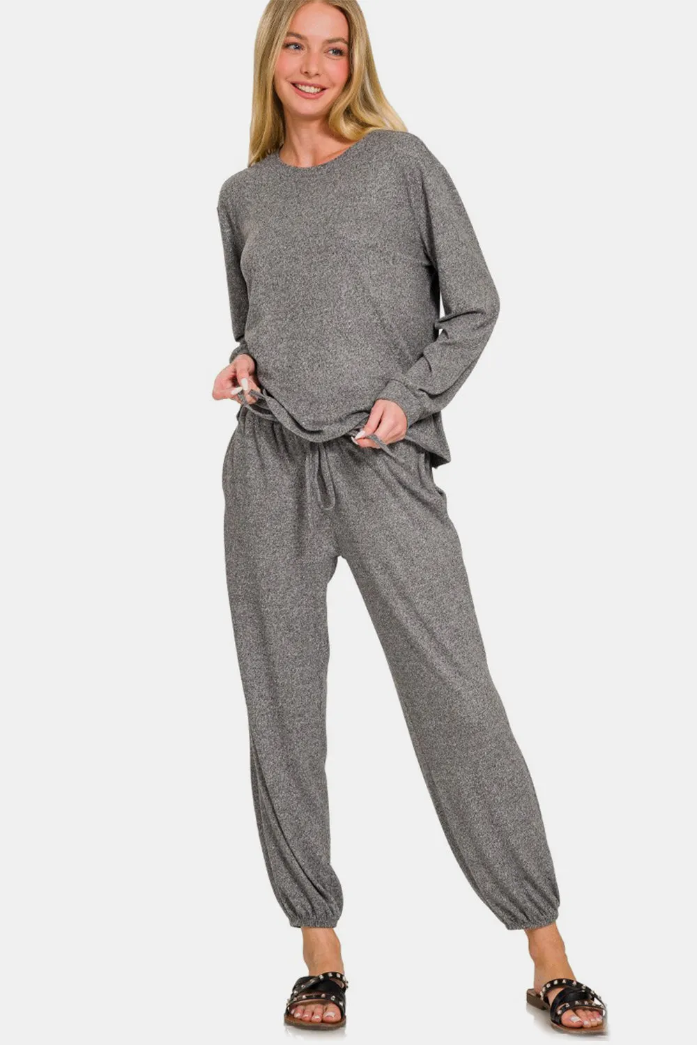 Zenana Round Neck T-Shirt and Joggers Set sold by Charming Charlie product image thumbnail 3