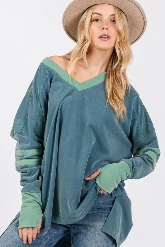 SAGE + FIG Mineral Wash Side Slit Contrast Top sold by Charming Charlie