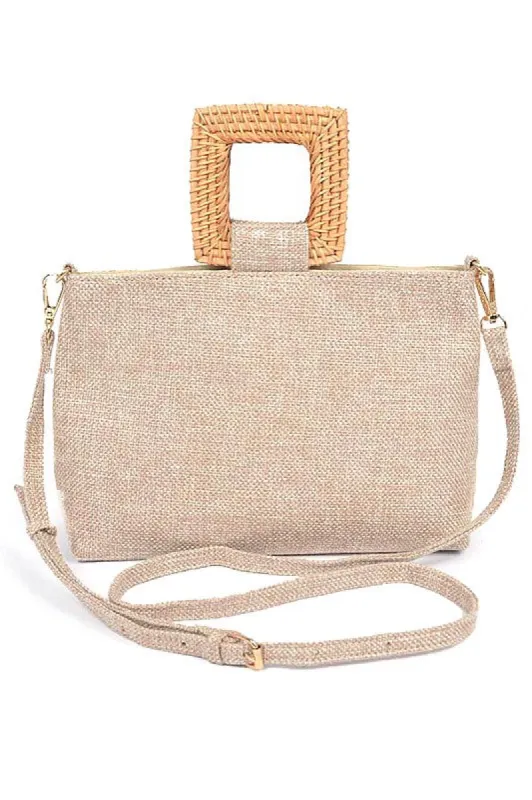 Bamboo Top Handle Linen Convertible Clutch Bag sold by Charming Charlie