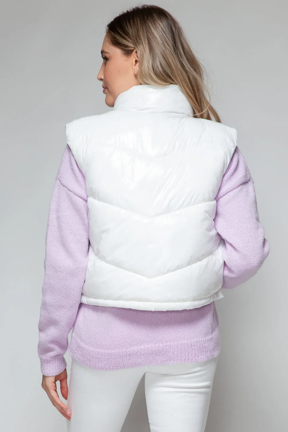 Snobbish Zip Up Turtleneck Shiny Quilted Vest sold by Charming Charlie product image thumbnail 3