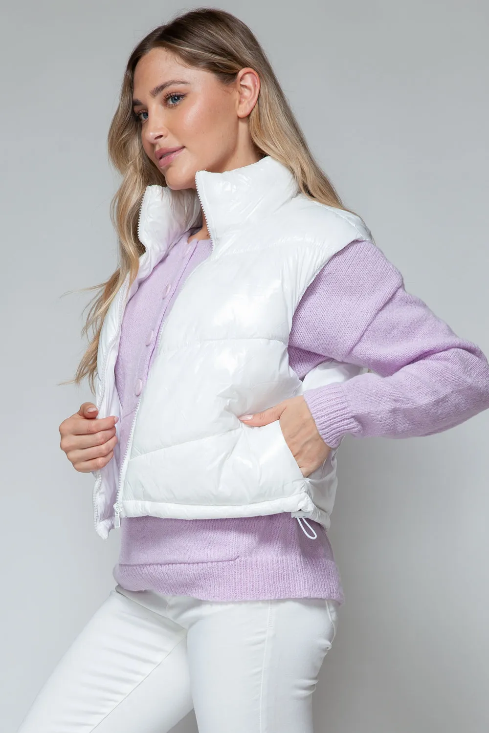 Snobbish Zip Up Turtleneck Shiny Quilted Vest sold by Charming Charlie product image thumbnail 4