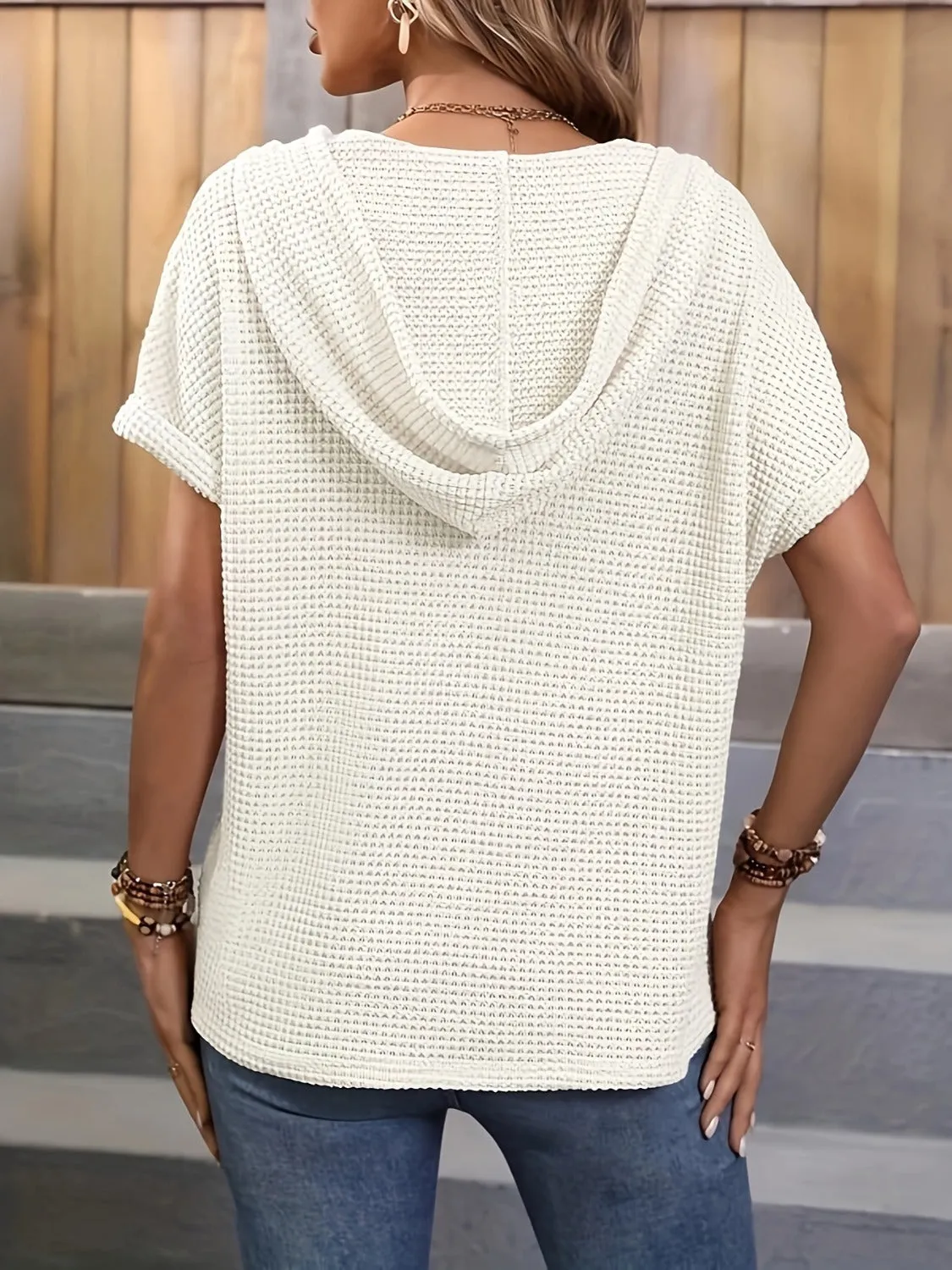 Waffle-Knit Hooded Short Sleeve Top sold by Charming Charlie product image thumbnail 2