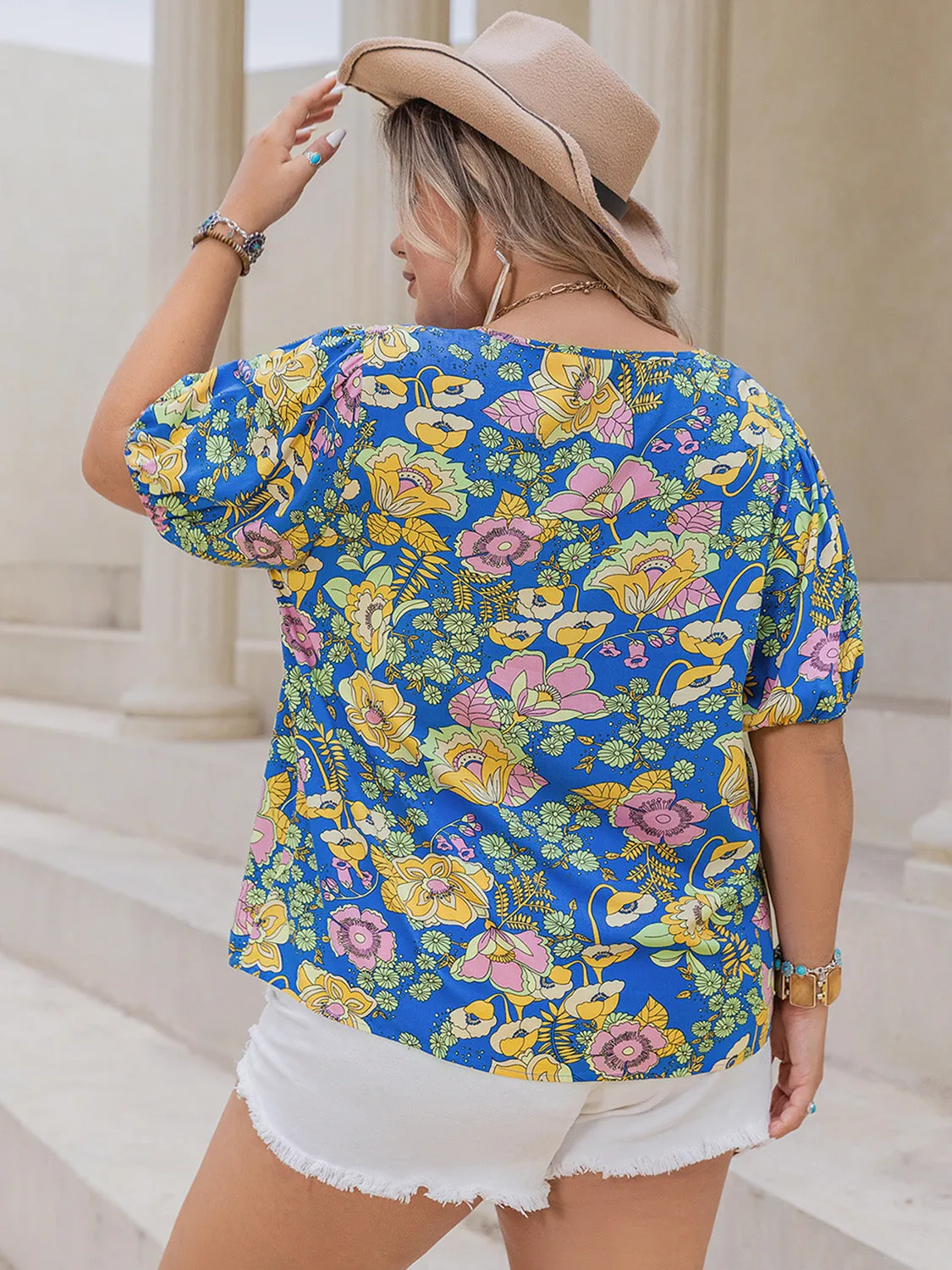 Plus Size Printed Notched Short Sleeve Blouse sold by Charming Charlie product image thumbnail 2