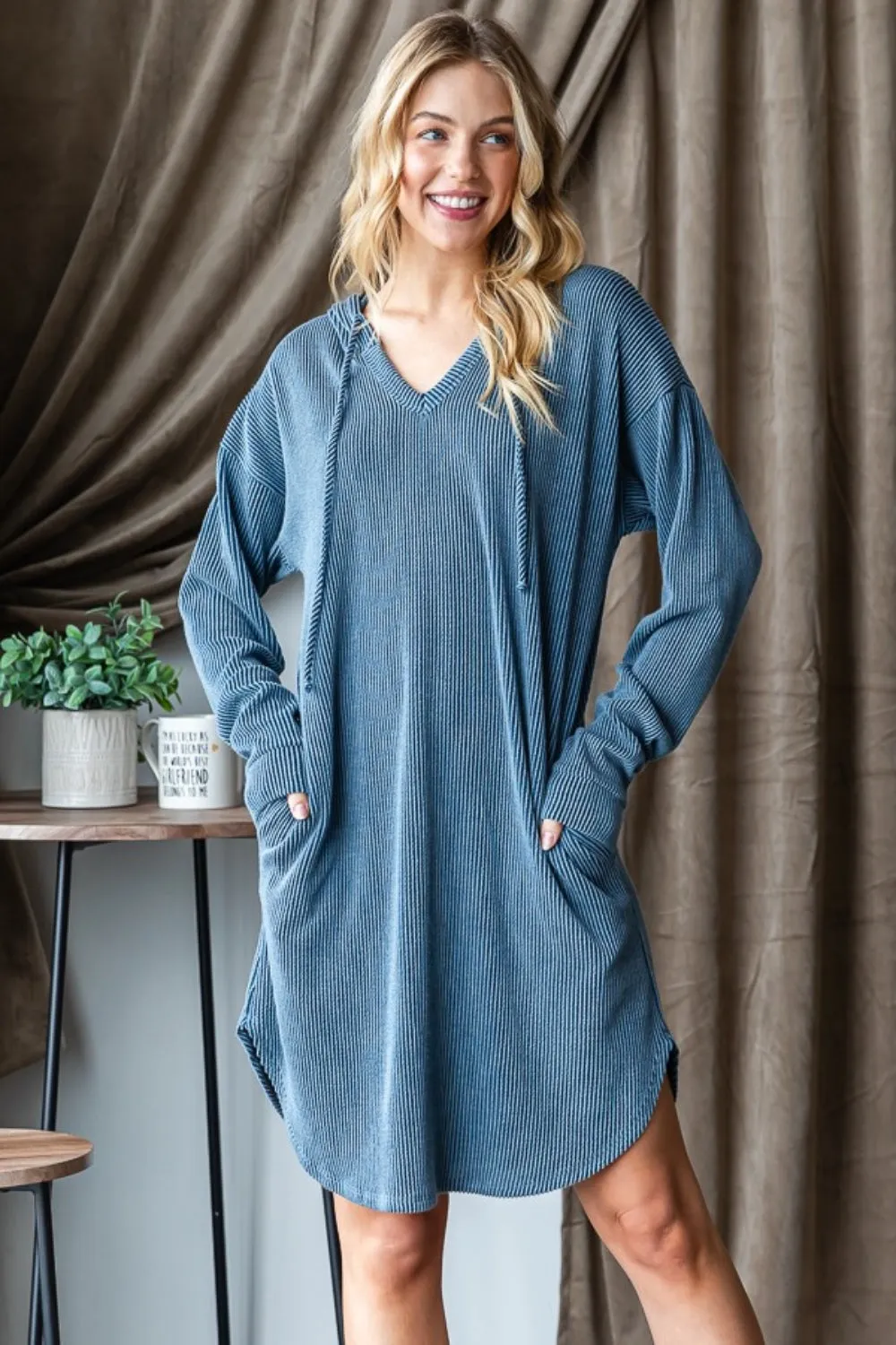 Heimish Ribbed Long Sleeve Hooded Dress sold by Charming Charlie