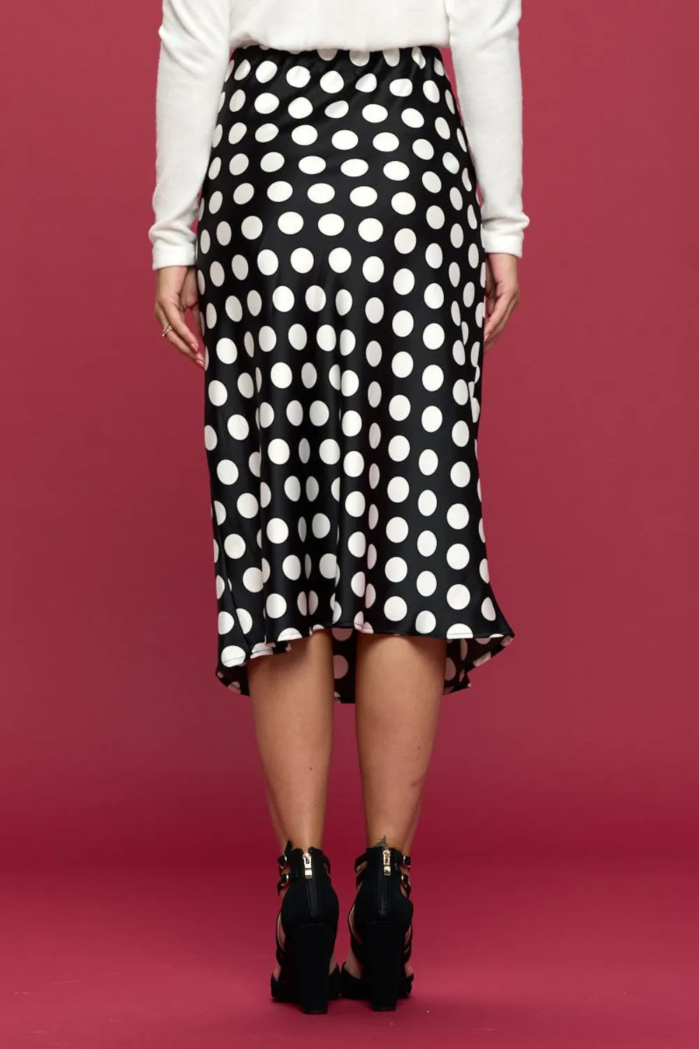 RENEE C Polka Dot Satin Midi Skirt sold by Charming Charlie product image thumbnail 4