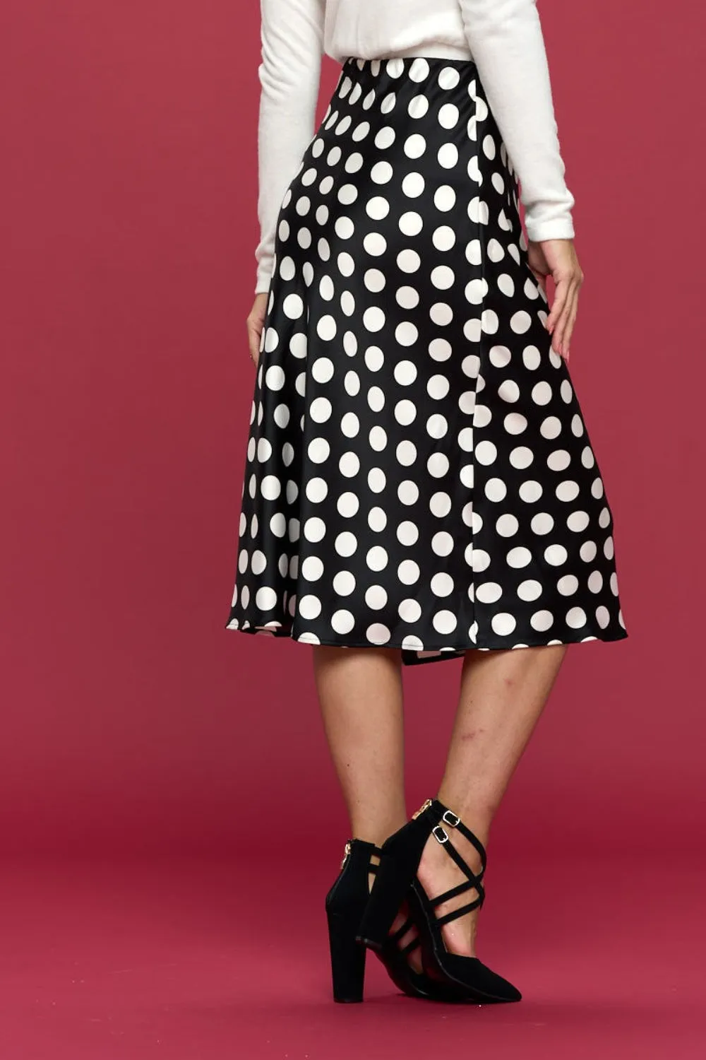 RENEE C Polka Dot Satin Midi Skirt sold by Charming Charlie product image thumbnail 2