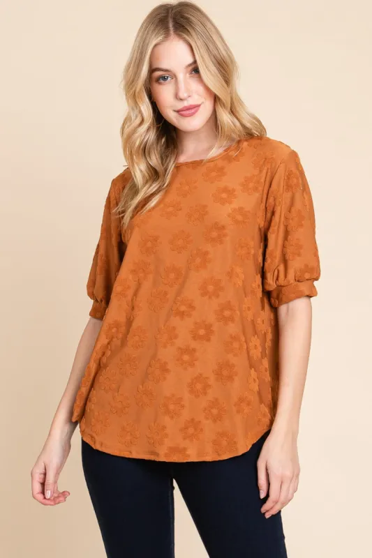 BOMBOM Textured Floral Pattern Top sold by Charming Charlie