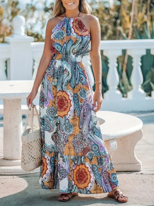 Printed Halter Neck Maxi Dress sold by Charming Charlie