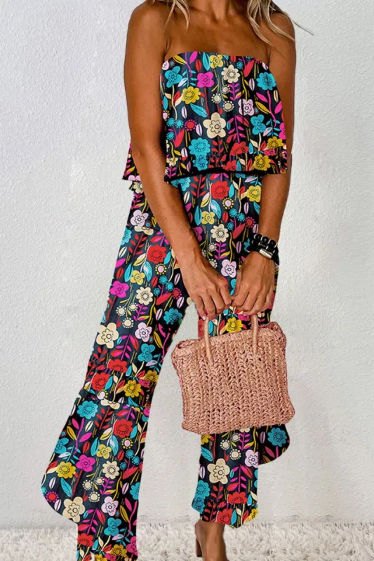 Printed Tube Wide Leg Jumpsuit sold by Charming Charlie