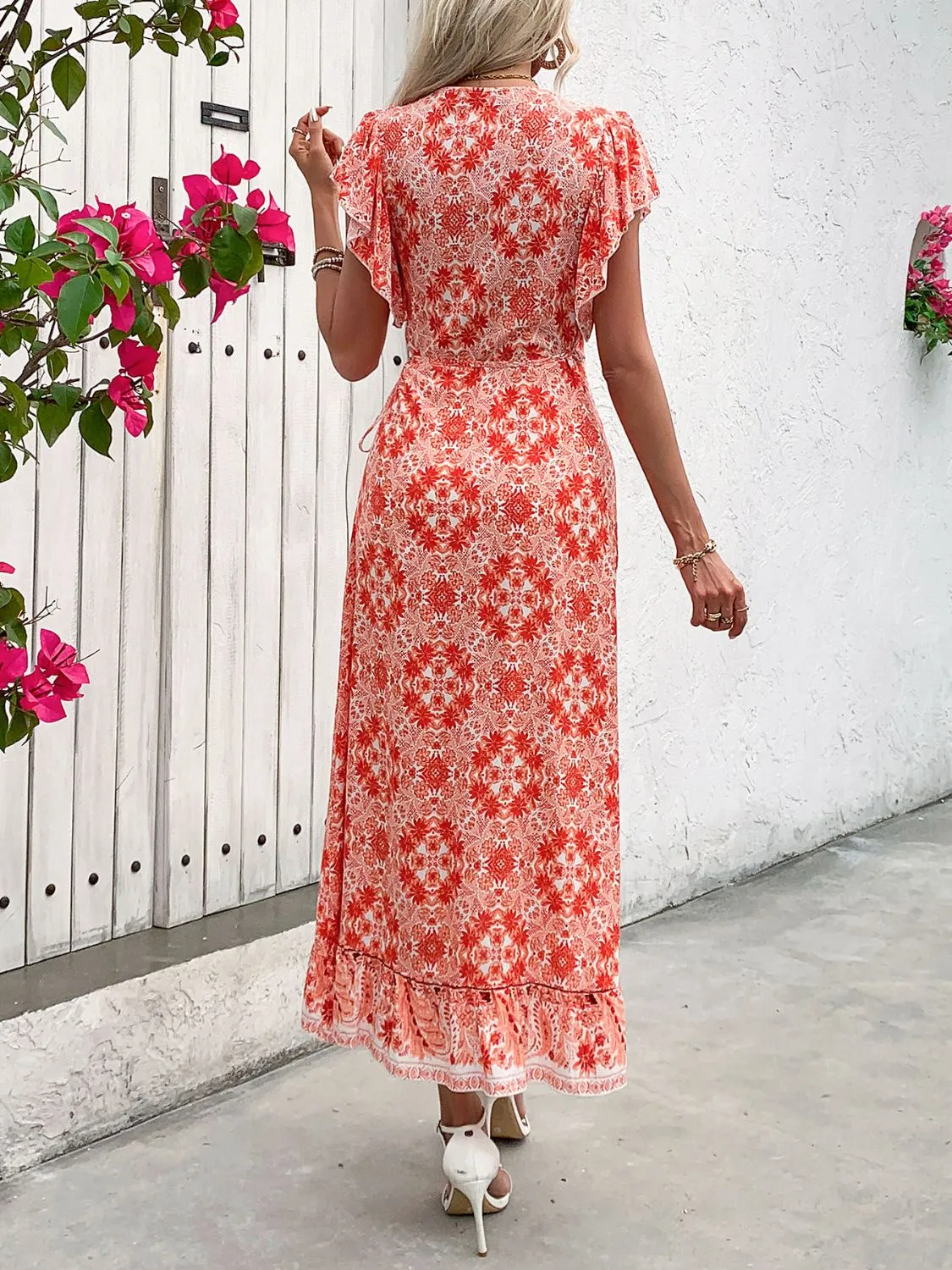 Ruffled High-Low Printed Short Sleeve Midi Dress sold by Charming Charlie product image thumbnail 2