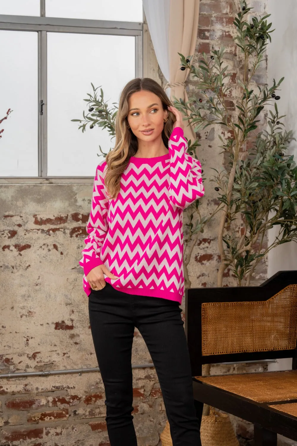 Sew In Love Full Size Wave Stripe Contrast Long Sleeve Sweater sold by Charming Charlie product image thumbnail 4