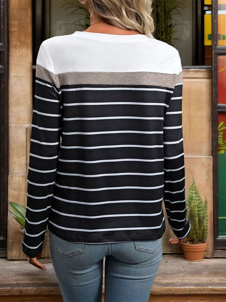 Striped Round Neck Long Sleeve T-Shirt sold by Charming Charlie product image thumbnail 3
