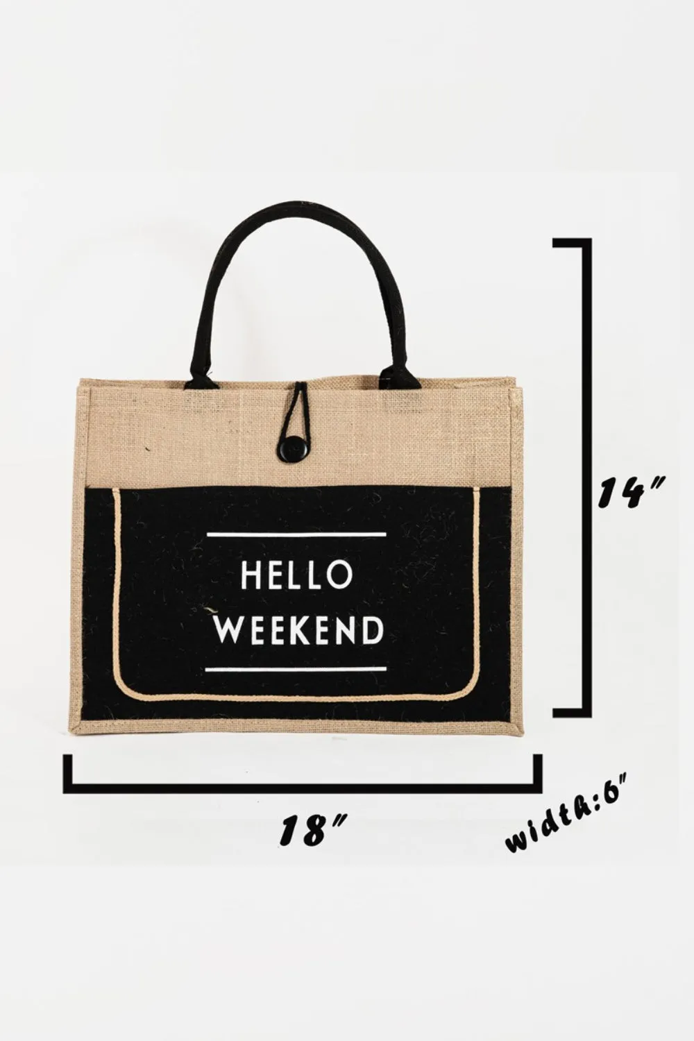 Fame Hello Weekend Burlap Tote Bag sold by Charming Charlie product image thumbnail 3