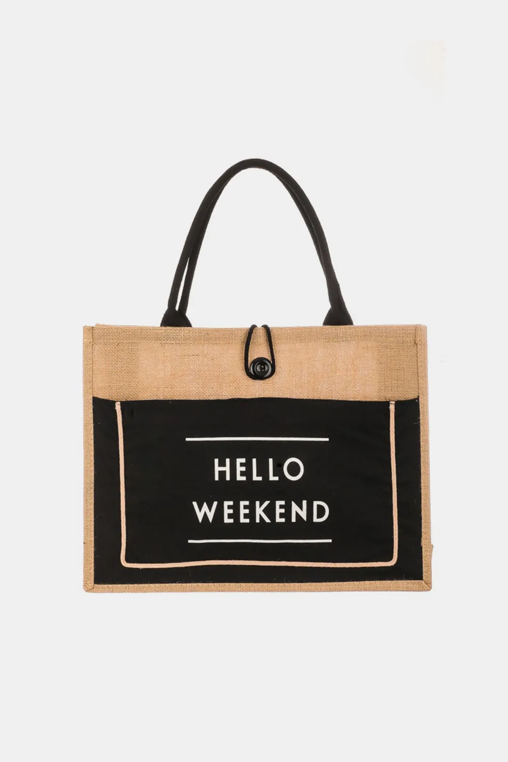 Fame Hello Weekend Burlap Tote Bag sold by Charming Charlie product image thumbnail 2