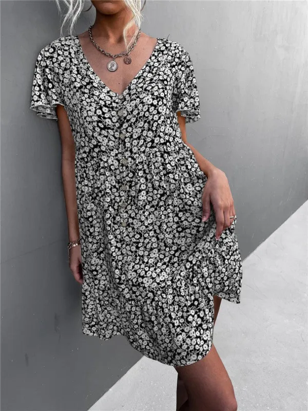 Floral Short Sleeve V Neck Midi Length Dress sold by Charming Charlie