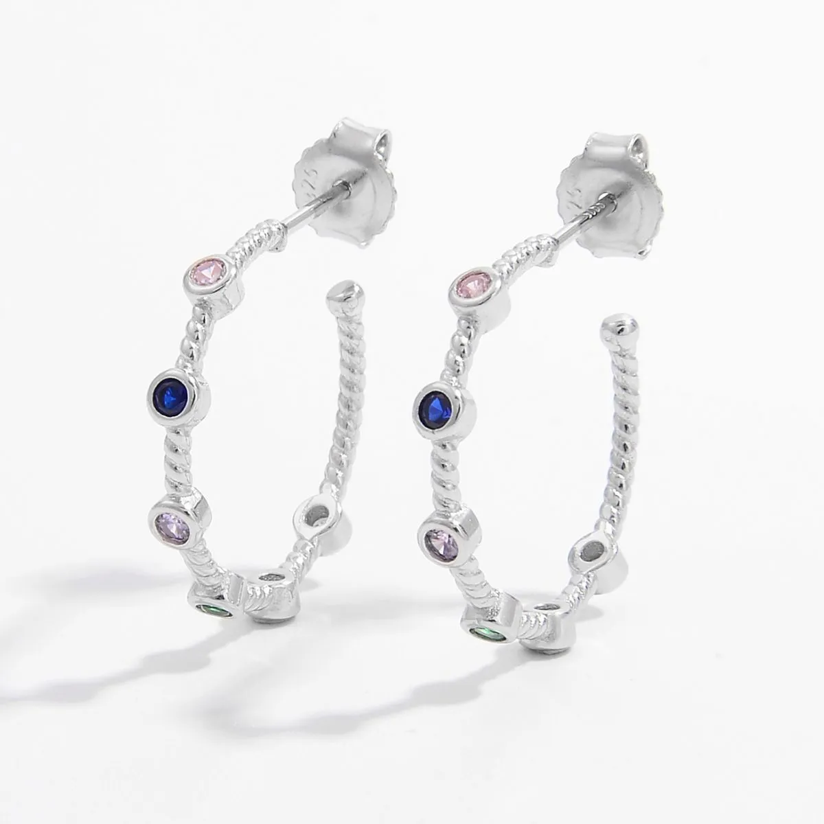 925 Sterling Silver Zircon C-Hoop Earrings sold by Charming Charlie