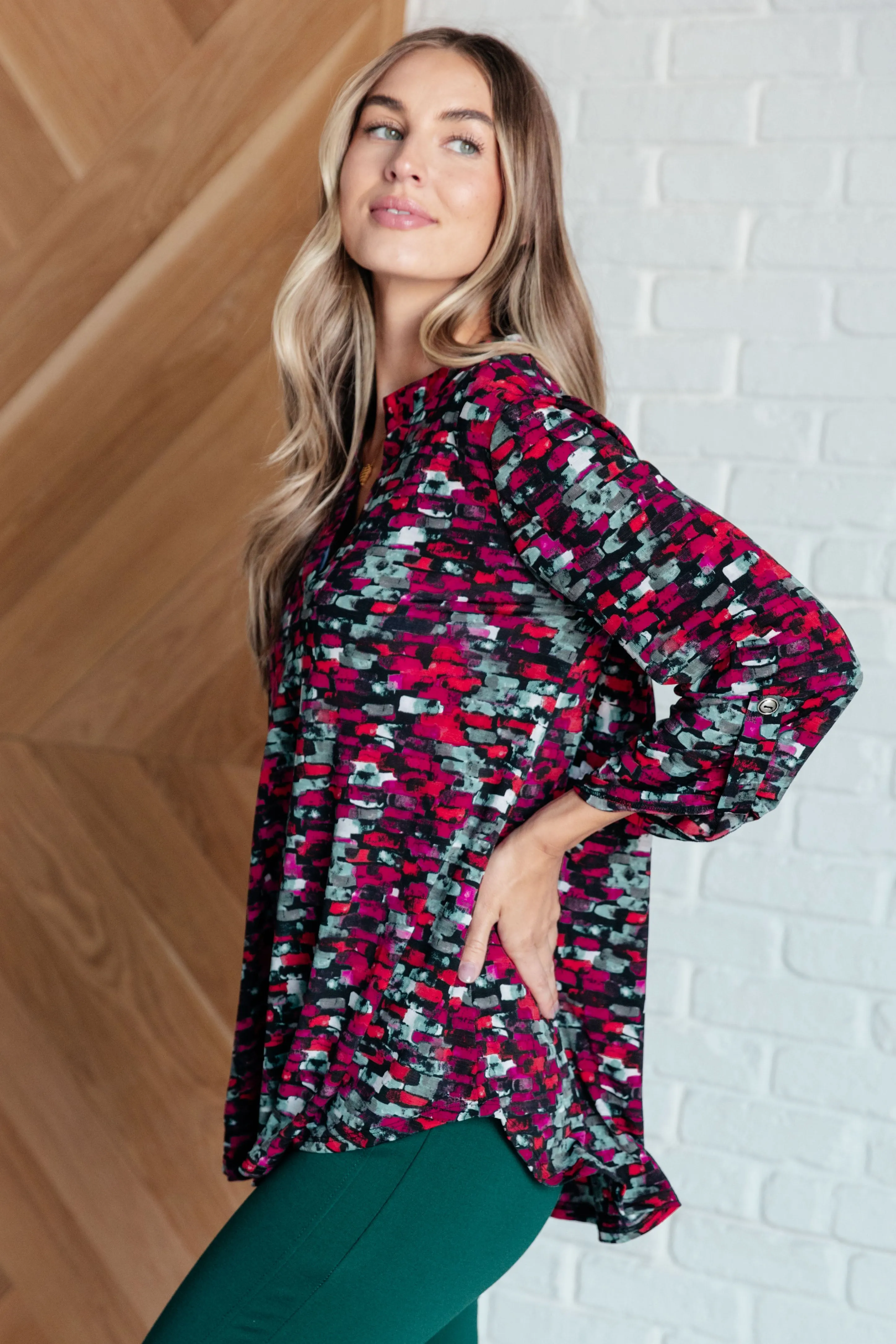 Lizzy Top in Black and Grey Multi Abstract sold by Charming Charlie product image thumbnail 5