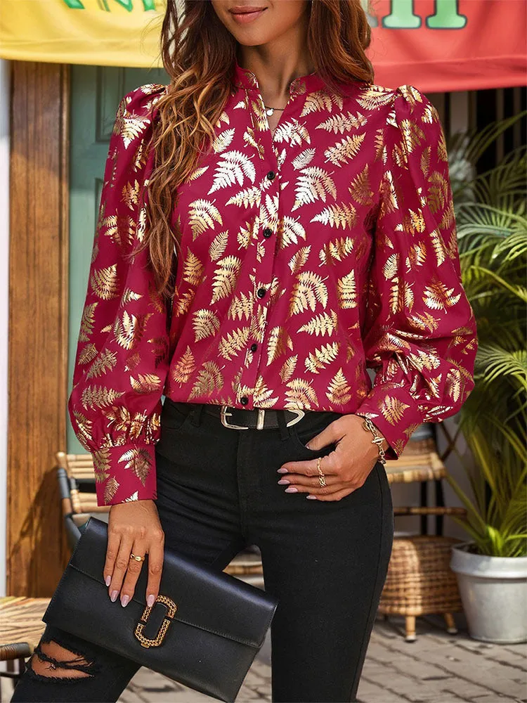 Printed Notched Long Sleeve Shirt sold by Charming Charlie