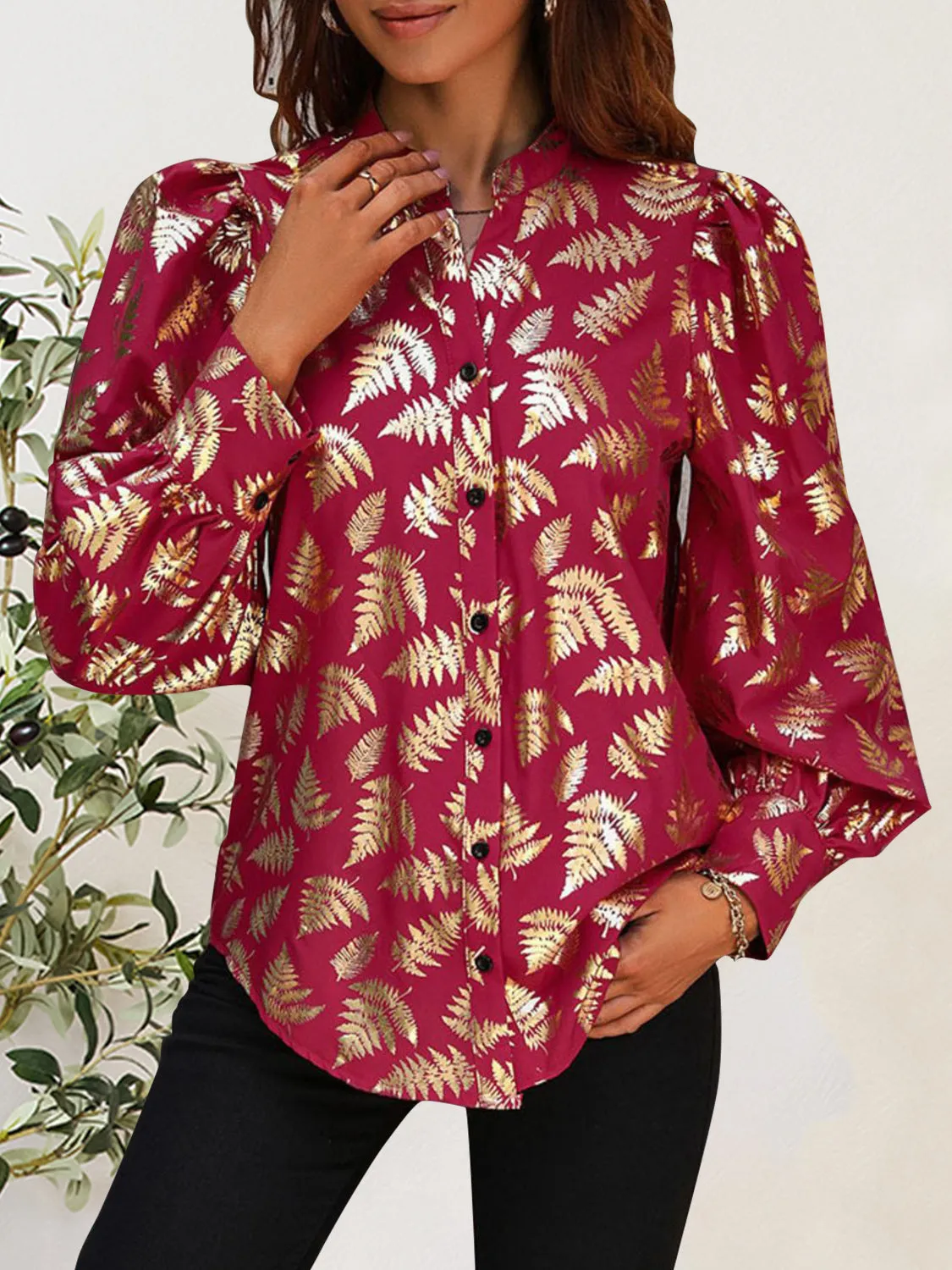 Printed Notched Long Sleeve Shirt sold by Charming Charlie product image thumbnail 5