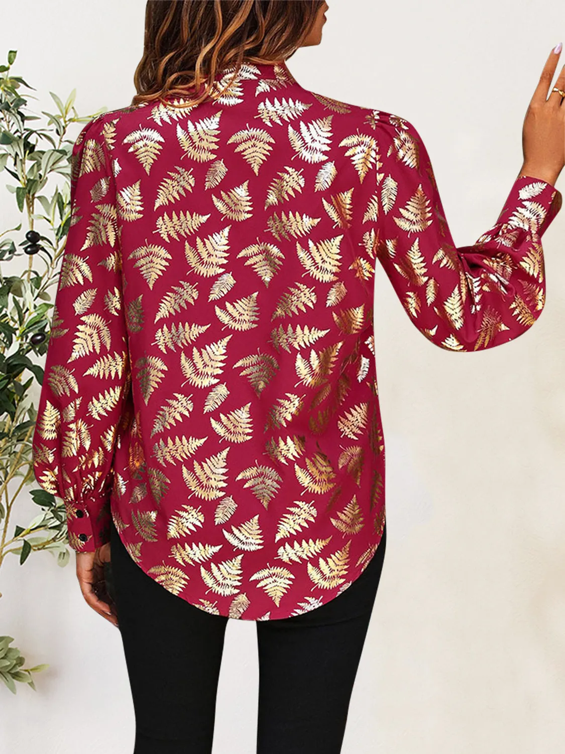Printed Notched Long Sleeve Shirt sold by Charming Charlie product image thumbnail 2