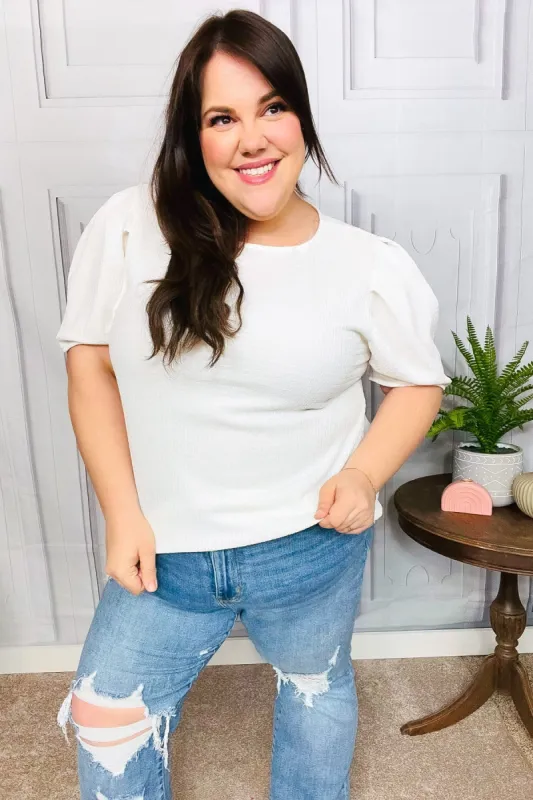 Stand Out White Crinkle Textured Woven Puff Sleeve Top sold by Charming Charlie