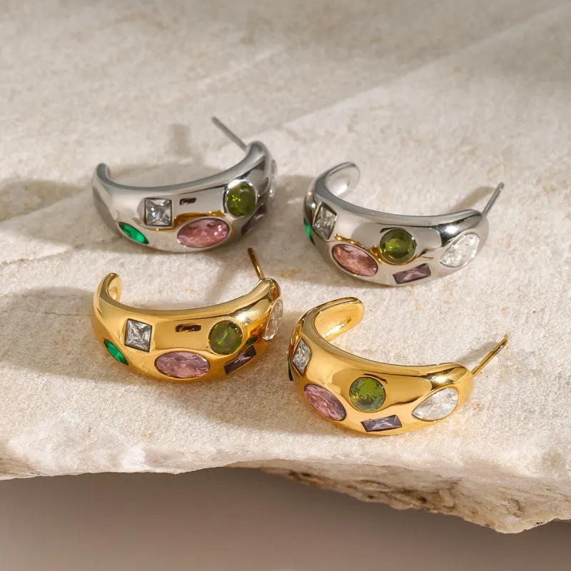 Stainless Steel Inlaid Geometric Zircon Earrings sold by Charming Charlie