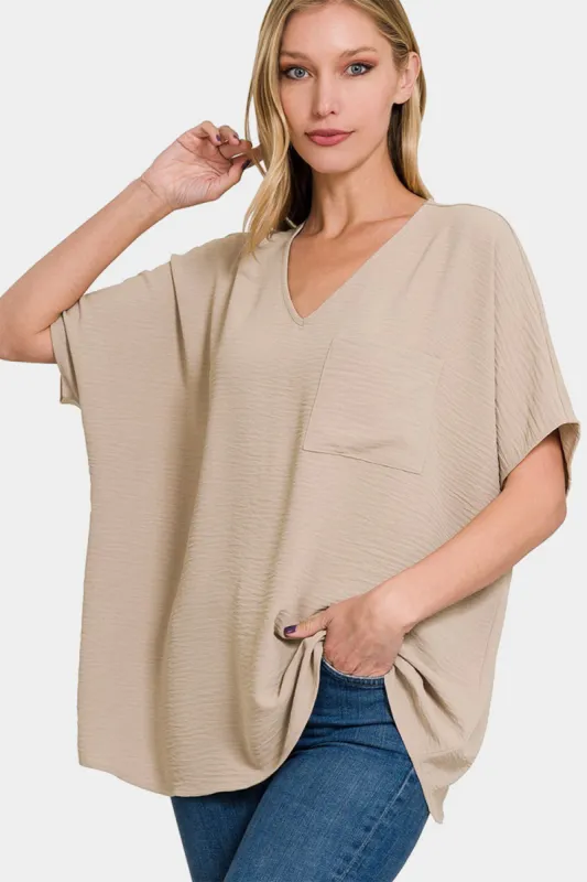 Zenana Full Size Texture V-Neck Short Sleeve Top sold by Charming Charlie