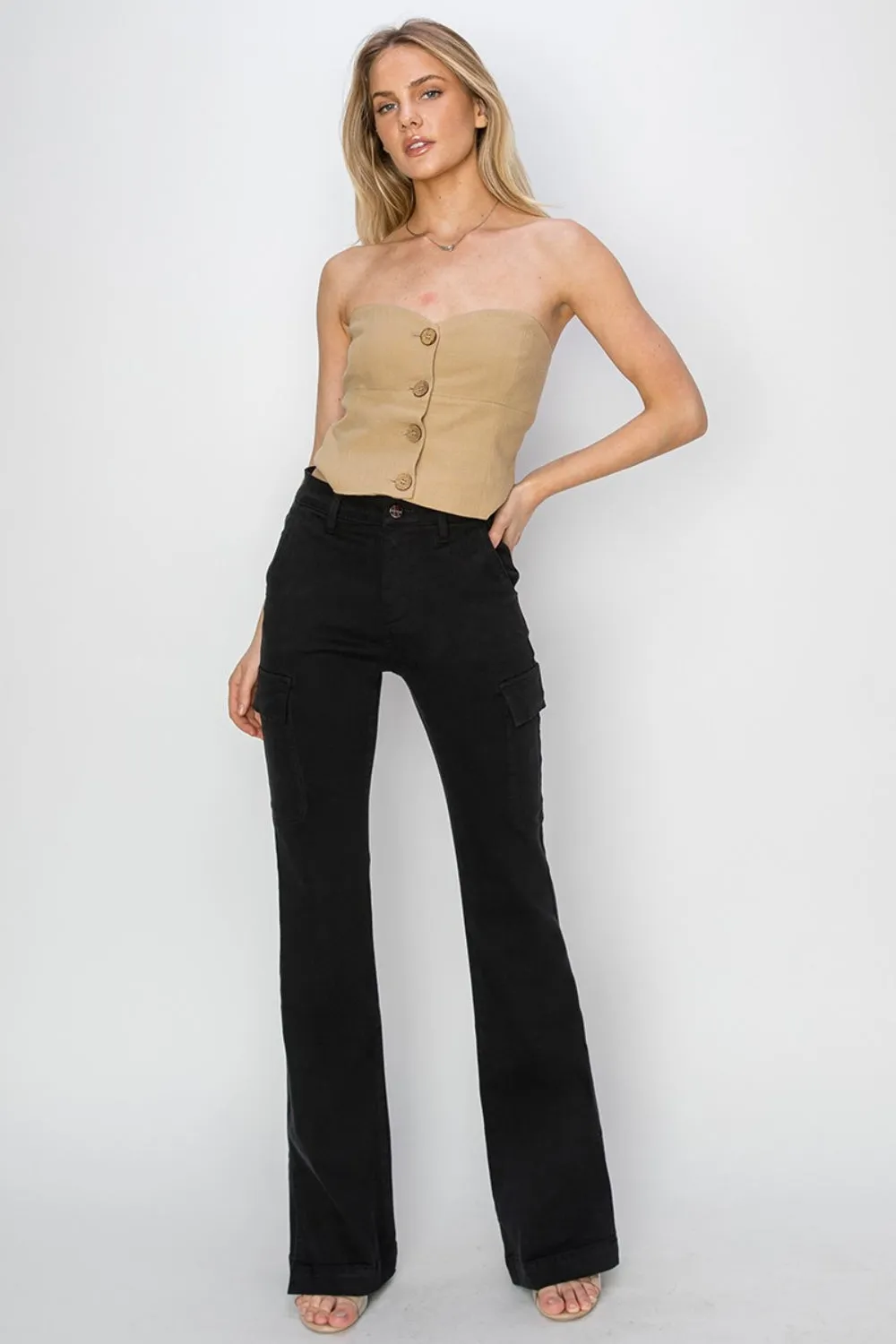 Risen Full Size High Rise Side Slit Cargo Bootcut Jeans sold by Charming Charlie product image thumbnail 5