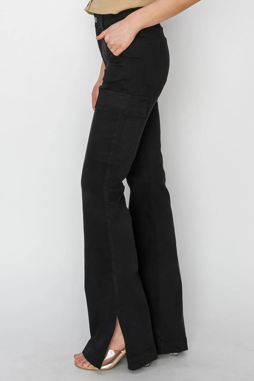 Risen Full Size High Rise Side Slit Cargo Bootcut Jeans sold by Charming Charlie product image thumbnail 3