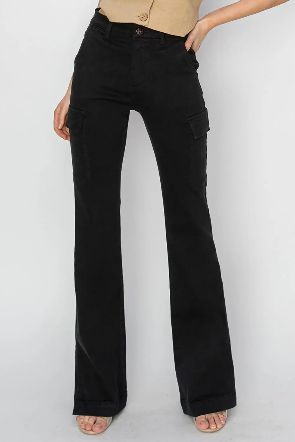 Risen Full Size High Rise Side Slit Cargo Bootcut Jeans sold by Charming Charlie product image thumbnail 4