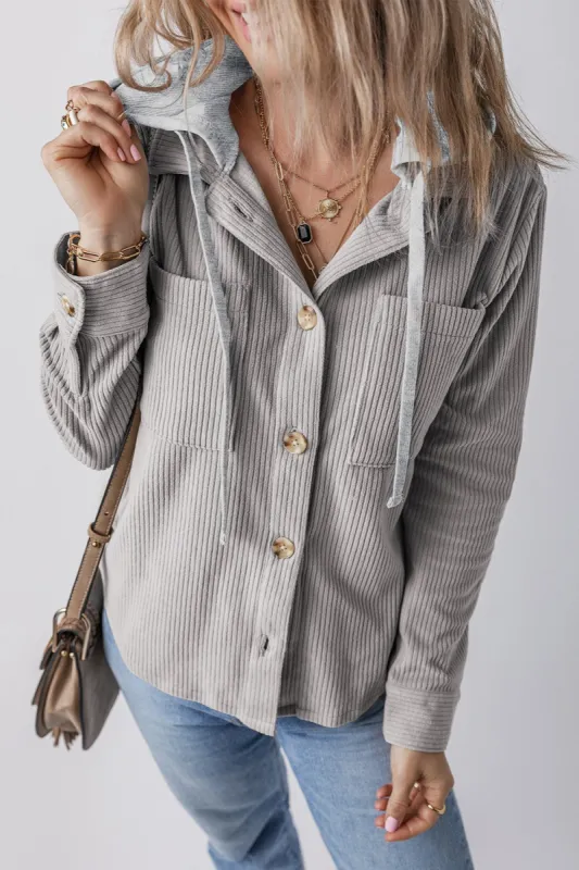 Drawstring Button Up Long Sleeve Hooded Jacket sold by Charming Charlie