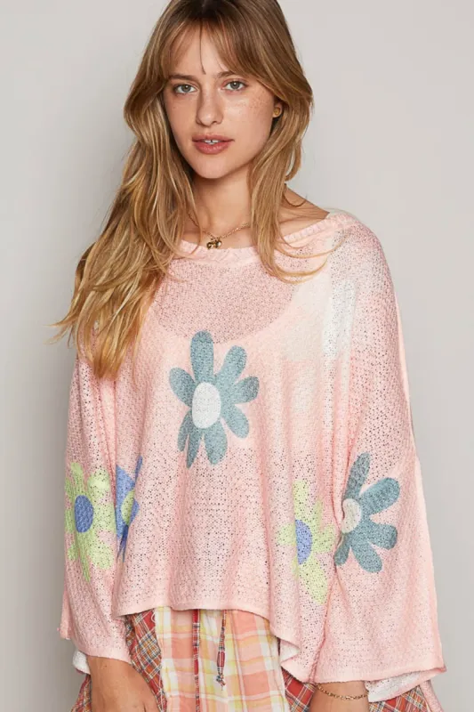 POL Flower Dropped Shoulder Long Sleeve Knit Top sold by Charming Charlie