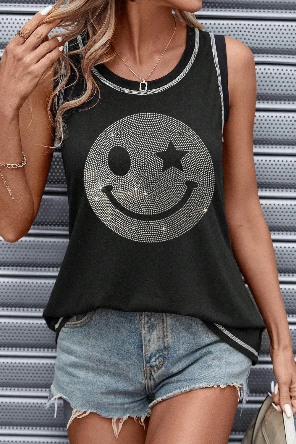 Rhinestone Smile Face Round Neck Tank sold by Charming Charlie product image thumbnail 3