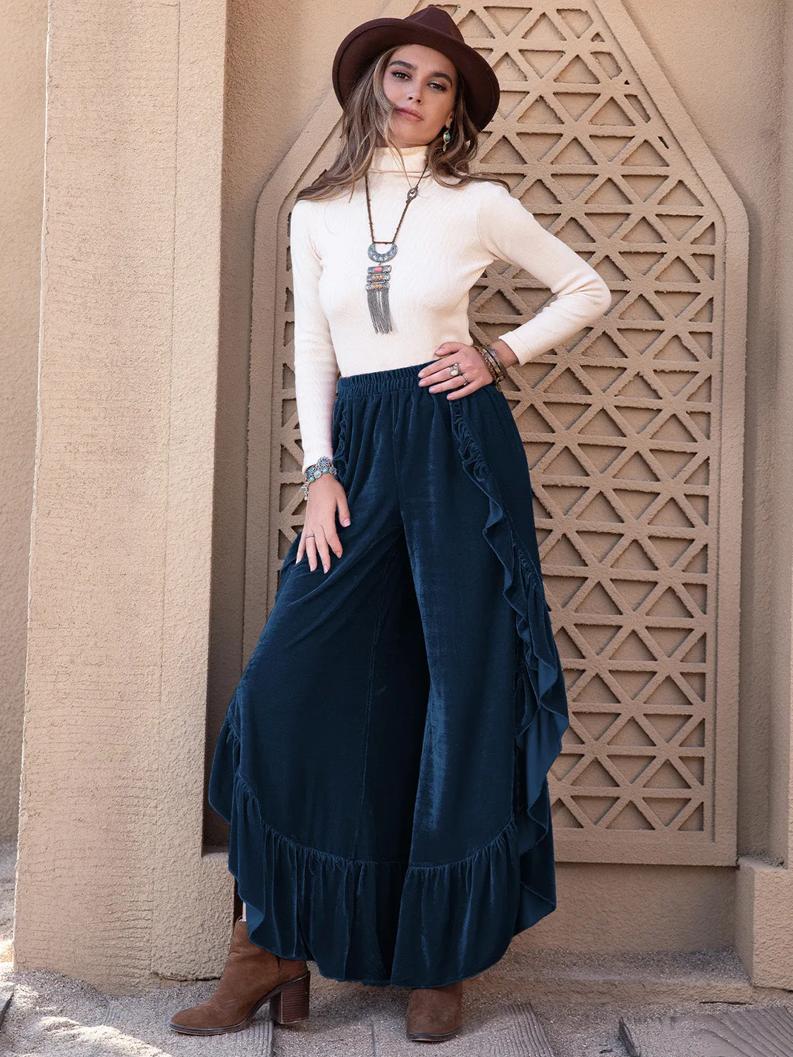 Slit Ruffled Wide Leg Pants sold by Charming Charlie product image thumbnail 5