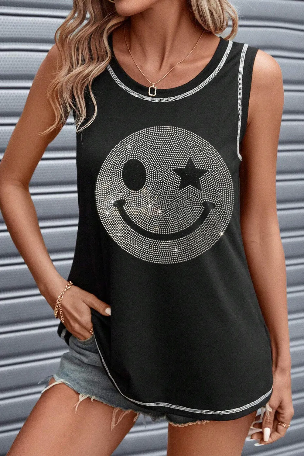 Rhinestone Smile Face Round Neck Tank sold by Charming Charlie product image thumbnail 5
