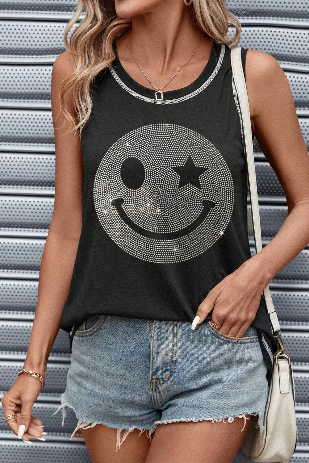 Rhinestone Smile Face Round Neck Tank sold by Charming Charlie product image thumbnail 2
